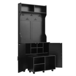 TIRAMISUBEST Farmhouse 4-in-1 Hall Tree With Barn Doors - Black Entryway Organizer With Storage -Baxton Studio Shop GUEST 89a849cb 01a4 489d a729 5e17dbcc1b67