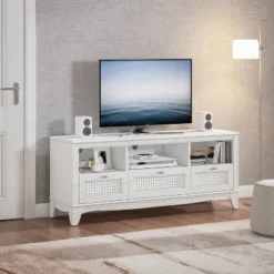 55" Traditional Natural Wood TV Stand For TVs Up To 60" With Drawer - Home Essentials