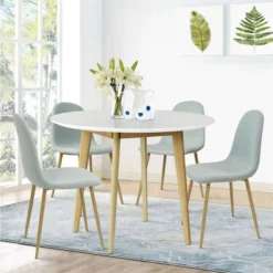 Norman9075+Spoon 4 -Piece Round-Shaped With 4 Upholstered Chairs Dining Set -The Pop Maison 18 Norman9075+Spoon 4 -Piece Round-Shaped With 4 Upholstered Chairs Dining Set -The Pop Maison -Baxton Studio Shop GUEST 89e908c5 adaa 46d1 bc28 1699636eca9a