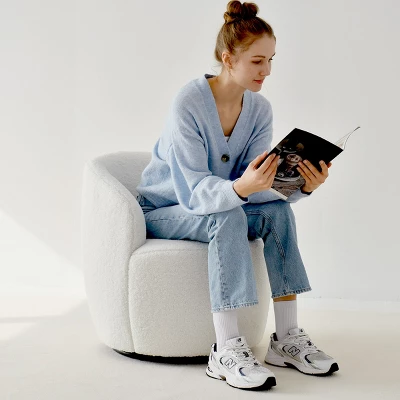 Bella Swivel Barrel Chair,2 Size Soft Touch Upholstered White Teddy Swivel Chair, Armrest 360° Swivel Nursery Chair-Maison Boucle 8 Bella Swivel Barrel Chair,2 Size Soft Touch Upholstered White Teddy Swivel Chair, Armrest 360° Swivel Nursery Chair-Maison Boucle - Image 8