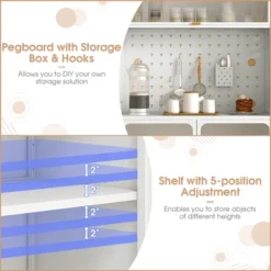 Costway 5-tier Metal Kitchen Bakers Rack With Pegboard 8 Hooks 5-position Adjustable Shelf White -Baxton Studio Shop GUEST 8a17464b c707 4851 a735 c68bf7d17530