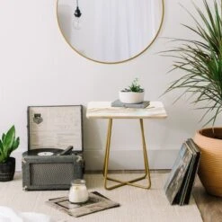 Marta Barragan Camarasa Marbling Mountains Side Table Gold - Deny Designs -Baxton Studio Shop GUEST 8a223b24 ee6f 4c2b ae65 e54eefe97a6c