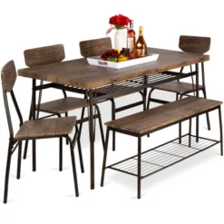 Best Choice Products 6-Piece 55in Modern Home Dining Set W/ Storage Racks, Rectangular Table, Bench, 4 Chairs -Baxton Studio Shop GUEST 8a2c8e2a 4b91 4db7 bc99 5baafdf4cc5d