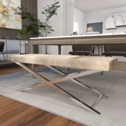 Contemporary Stainless Steel Cowhide X-Bench Beige - Olivia & May -Baxton Studio Shop GUEST 8a68e77c a9d3 4528 a242 0aa6af0500ae