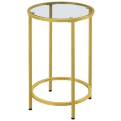 Yaheetech Round Accent Table With Glass Top And Metal Frame For Living Room -Baxton Studio Shop GUEST 8a9774b3 2b0c 4b66 a37a 7e7482bb9dc2