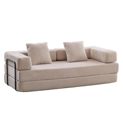 TiramisuBest Convertible Floor Couch Sofa Bed With Armrests & Pillow Back, Chenille Futon Sleeper, Foldable Lounge Sofa For Living Room, Light Blue 12 TiramisuBest Convertible Floor Couch Sofa Bed With Armrests & Pillow Back, Chenille Futon Sleeper, Foldable Lounge Sofa For Living Room, Light Blue - Image 12