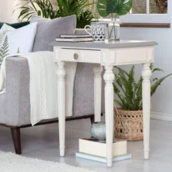 Amos Side Table With Drawer Cream/Gray - ClickDecor