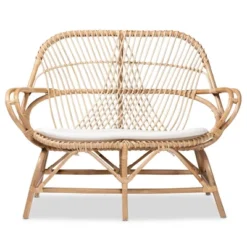 Jayden Fabric Upholstered And Rattan Loveseat White/Brown - Bali & Pari