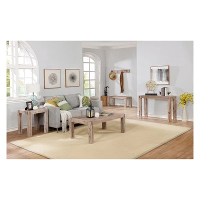 40" Woodstock Acacia Wood With Metal Inset Wide Bench Brushed Driftwood - Alaterre Furniture 2 40" Woodstock Acacia Wood With Metal Inset Wide Bench Brushed Driftwood - Alaterre Furniture - Image 2