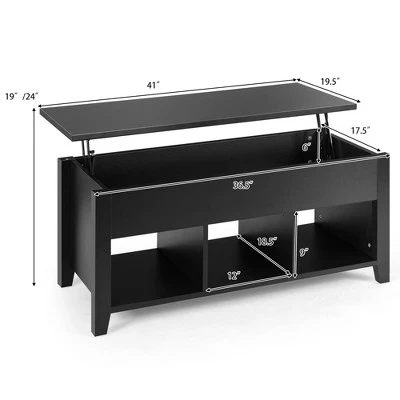 Costway Lift Top Coffee Table W/ Storage Compartment Shelf Living Room Furniture Black 3 Costway Lift Top Coffee Table W/ Storage Compartment Shelf Living Room Furniture Black - Image 3
