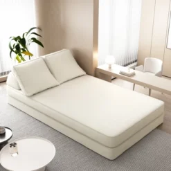 Convertible Sofa Bed With Removable Backrests & Pillows, Fluffy Chenille DIY Sleeper Sofa Couch Chaise Lounge Game Pad - ModernLuxe -Baxton Studio Shop GUEST 8be44ed4 9145 4985 95f4 eaea3eb820cb