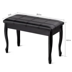 Costway PU Leather Solid Wood Piano Bench Padded Double Duet Keyboard Seat Storage Black