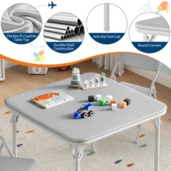 Kids 5-Pc Folding Table & Chairs Set, Toddler Activity/Dining Set For Home & Classroom, Gray -Baxton Studio Shop GUEST 8c3a59e8 3ff8 47b2 bd75 6632f36dd8d9