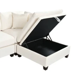 128" Upholstered Modular Sectional Sofa With Removable Storage Ottoman, 2 Hidden Cup Holders-ModernLuxe -Baxton Studio Shop GUEST 8c9b2470 ffc9 4124 b757 302e55ac6917