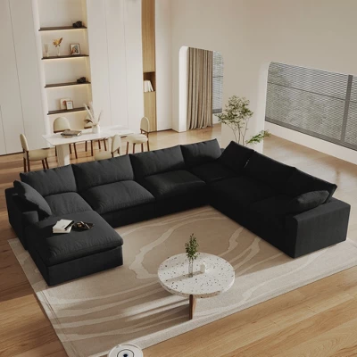 WJShome 160" Cloud Couch Modular Sectional Sofa For Livingroom,Convertible Sofa With Storage Ottomans,7 Seat Wide Couches 10 WJShome 160" Cloud Couch Modular Sectional Sofa For Livingroom,Convertible Sofa With Storage Ottomans,7 Seat Wide Couches - Image 10