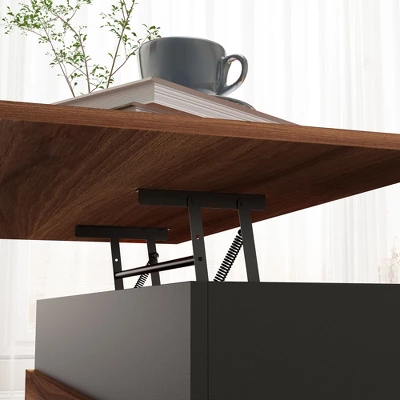 HOMCOM Lift Top Coffee Table, 39.25" Coffee Table With Hidden Compartments And Wood Legs, Walnut 5 HOMCOM Lift Top Coffee Table, 39.25" Coffee Table With Hidden Compartments And Wood Legs, Walnut - Image 5