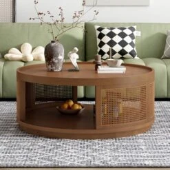 36.8'' Modern Round Coffee Table, 2 Tier Wooden Center Table With PE Rattan Side, Accent Cocktail End Table For Living Room Bedroom Office 15 36.8'' Modern Round Coffee Table, 2 Tier Wooden Center Table With PE Rattan Side, Accent Cocktail End Table For Living Room Bedroom Office -Baxton Studio Shop GUEST 8d42add0 6c34 4c12 aee6 a7f5b1798fab