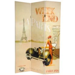 6' Tall Double Sided Vintage Weekend Canvas Room Divider Paris - Oriental Furniture