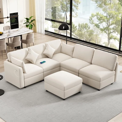 U-Shaped Sectional Sofa Couch, L-Shaped Sofa With A Movable Ottoman And Two USB Ports For Living Room - ModernLuxe 1 U-Shaped Sectional Sofa Couch, L-Shaped Sofa With A Movable Ottoman And Two USB Ports For Living Room - ModernLuxe