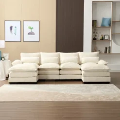 110.63" Modern U-Shaped Sectional Sofa With Pillows, Luxury Chenille Fabric Couch 4W - ModernLuxe