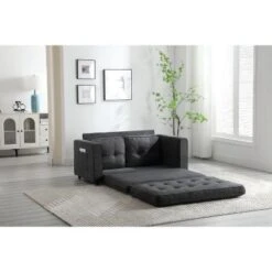 MYINDA Futon Sofa Bed, Convertible Loveseat Sleeper With Pull Out Sofa With Side Pockets Living Room, Bedroom, Dark Gray -Baxton Studio Shop GUEST 8dc0df99 2c33 4bf3 82a2 6057267badf0