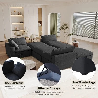 78" Cloud Modular Sectional Sofa With Thick Cushion,Minimalist Lovesofa Convertible Couch Deep Seat Couches For Living Room Sets 4 78" Cloud Modular Sectional Sofa With Thick Cushion,Minimalist Lovesofa Convertible Couch Deep Seat Couches For Living Room Sets - Image 4