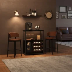 Farmhouse Wine Bar Cabinet With Lights Detachable Wine Rack And Storage Cabinet Kitchen Buffet Cabinet With Glass Holder And Door Buffet Sideboard -Baxton Studio Shop GUEST 8df4683d 7f0b 4d45 beb9 792ff2d49ccc