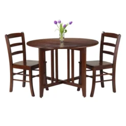 3pc Alamo Round Drop Leaf Dining Set With 2 Ladder Back Chairs Wood/Red - Winsome