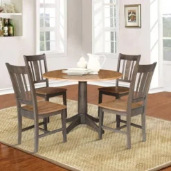 42" Round Dual Drop Leaf Dining Table With 4 Splat Back Chairs Hickory/Washed Coal - International Concepts