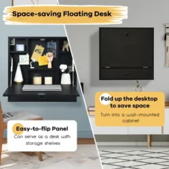 Costway Wall-Mount Floating Desk Foldable Space Saving Laptop Workstation -Baxton Studio Shop GUEST 8e47e74b 6056 4459 8940 25efee884b8b