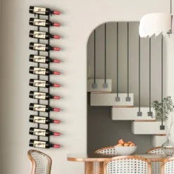 Itopfox 24 Bottle Wall Mounted Wine Rack, Adjustable Height For Wine, Liquor, Champagne, Matte Black Metal Rack For Kitchen, Bar, Wine Cellar -Baxton Studio Shop GUEST 8e62cef9 9d7b 45c9 b363 864a9c2c532e