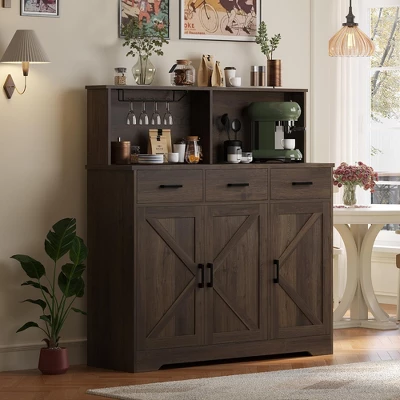 Farmhouse Sideboard Buffet Cabinet With Microwave Stand – Barn Doors, Drawers & Shelves 8 Farmhouse Sideboard Buffet Cabinet With Microwave Stand – Barn Doors, Drawers & Shelves - Image 8