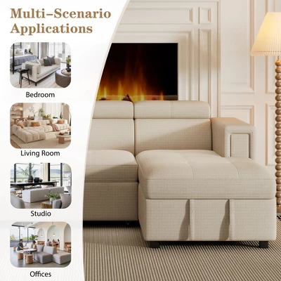 Racxily 96" Multi-Functional Pull-Out Sofa Bed L-Shape Sectional Sofa With Adjustable Headrest, Wireless Charging, Cup Holders And Hidden Storage 7 Racxily 96" Multi-Functional Pull-Out Sofa Bed L-Shape Sectional Sofa With Adjustable Headrest, Wireless Charging, Cup Holders And Hidden Storage - Image 7