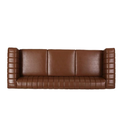 Drury Contemporary Channel Stitch 3 Seater Sofa With Nailhead Trim - Christopher Knight Home 3 Drury Contemporary Channel Stitch 3 Seater Sofa With Nailhead Trim - Christopher Knight Home - Image 3