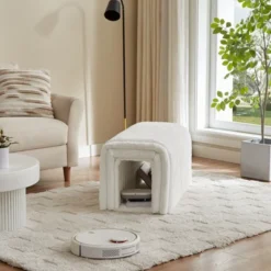 CAVINAS Modern Corduroy Storage Ottoman Bench Cat's Cest,Small Ottoman For Living Room,Bedroom