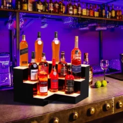 Liquor Bottle Display Shelf, 3-Tiers 20-Inch Acrylic Lighted Bottle Display With Remote & App Control -Baxton Studio Shop GUEST 8f69edf3 d1cd 48ea ae93 c681628ec33d