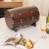 Vintiquewise Wooden Wine Barrel Shaped Treasure Chest Vintage Decorative Wine Holder