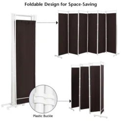 Costway 6-Panel Room Divider Folding Privacy Screen W/Steel Frame Decoration BrownBlack -Baxton Studio Shop GUEST 8f7f942b 700f 4be0 8d26 b51af6f52934