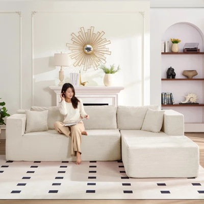 Mjkone 106''Minimalist 2-Piece Corduroy Modular Chaise Sectional Sofa Deep Seat,L-Shaped Upholstered Couch With Right Chaise 3 Mjkone 106''Minimalist 2-Piece Corduroy Modular Chaise Sectional Sofa Deep Seat,L-Shaped Upholstered Couch With Right Chaise - Image 3