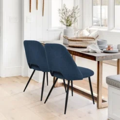 Modern Dining Chairs Set Of 2, Upholstered Armless Side Chairs With Cutout Back, Fabric Kitchen Chairs With Metal Legs-Maison Boucle -Baxton Studio Shop GUEST 8fa318f8 85b4 4ad7 8302 308b114a2876