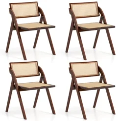 Costway Foldable Dining Chairs Set Of 2/4 With Woven Rattan Backrest & Seat Rubber Wood Frame Brown -Baxton Studio Shop GUEST 900e46f1 2dc2 4274 b4e8 1d571d4c8ad1