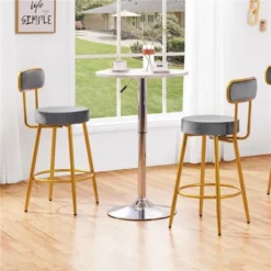 Yaheetech Velvet Ergonomic Bar Stools With Backrest And Footrest Set Of 2