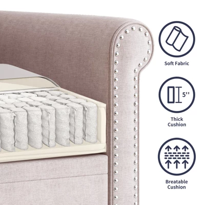 Mjkone Linen Fabric Modern 3-Seater Sofa Couch With Rivet Design 5 Mjkone Linen Fabric Modern 3-Seater Sofa Couch With Rivet Design - Image 5