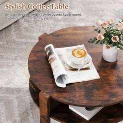 Tangkula 29.5" 2-Tier Round Coffee Table W/ Storage 4 Shelves Faux Wooden Top -Baxton Studio Shop GUEST 906a79a7 332f 4e4b a7a1 bd53f3176011