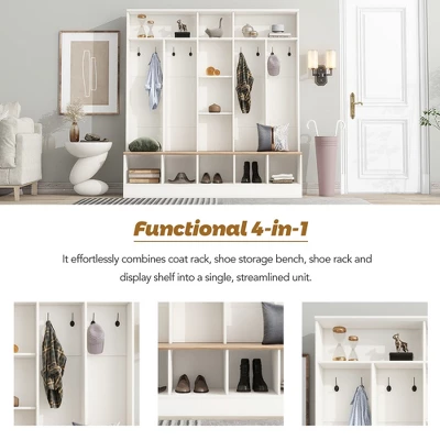 Hall Tree With Storage Bench, Multifunctional Coat Rack And 8 Entrance Hooks - ModernLuxe 5 Hall Tree With Storage Bench, Multifunctional Coat Rack And 8 Entrance Hooks - ModernLuxe - Image 5