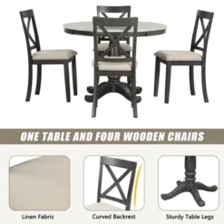 5-Piece Dining Set With Solid Wood Table And 4 Chairs, Gray - ModernLuxe -Baxton Studio Shop GUEST 90826011 17d6 4b7f bc52 a0a077baacb7