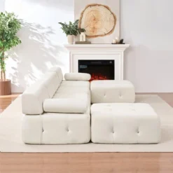 Mjkone U-Shaped Velvet Modular Sectional Sofa With Free Combination Ottoman,Convertible 4-Seater Sofa With Rivet Trim -Baxton Studio Shop GUEST 909046ba 323b 44c0 aedf c4781b7220f1