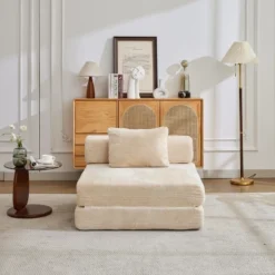 MYINDA Single Seater Chenille Convertible Floor Sofa Bed – No Assembly Needed For Living Room & Bedroom -Baxton Studio Shop GUEST 90ab4803 8b49 4000 806b 9640e8caa9d8