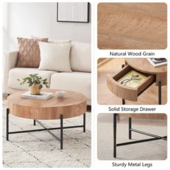 Round Coffee Table, Farmhouse Circle Center Table With 2 Storage Drawers, Wood Living Room Table -Baxton Studio Shop GUEST 90cec80e 7e4e 478f b23d 0e5988cbc16c