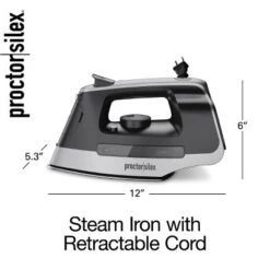 Proctor Silex Steam Iron With Retractable Cord: Stainless Steel Soleplate, Automatic Shut-Off, Anti-Drip, 1500W, 8ft Cord -Baxton Studio Shop GUEST 9170c11a cbe5 4fb9 a4aa 0a38de883cfa
